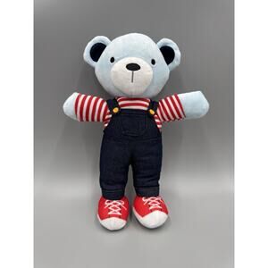Baby By Bon Bebe Blue Bear in Overalls Plush 10 Inch Stuffed Animal No Tag